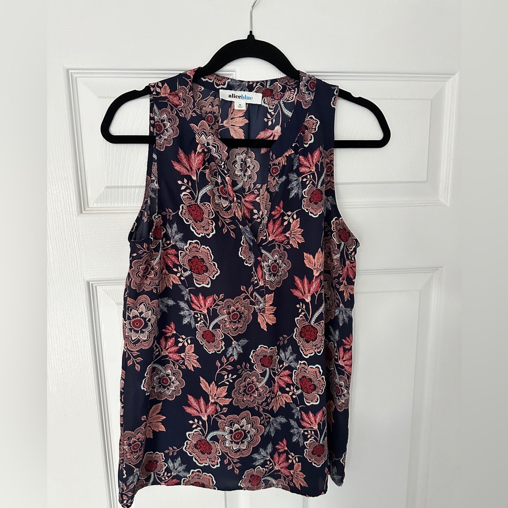 Alice Blue Floral Sleeveless Blouse - Navy and Pink